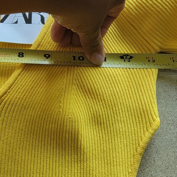 Zara Vibrant Yellow Long Sleeve Bodycon Ribbed Knit Mini Dress SIZE M. - Picture 10 of 10